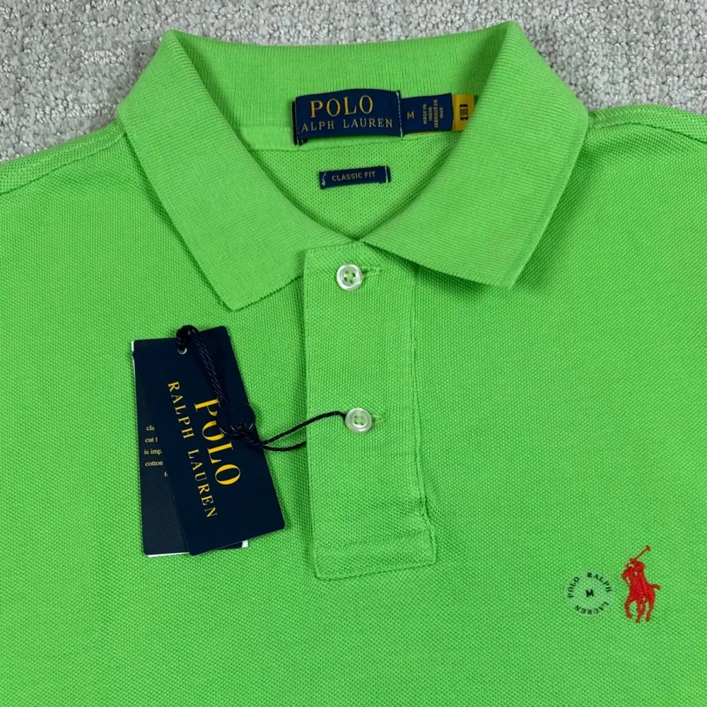 NEW Polo Ralph Lauren Mens Medium Green Classic Fit Mesh Cotton Polo Shirt